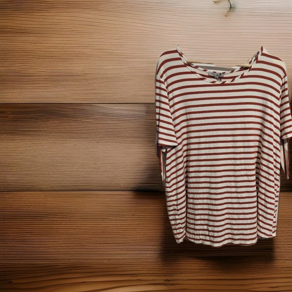 Green Envelope Womens Tie‎ Sleeve Striped Top Rust And Ivory Size 3xl